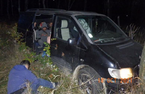 Po honičce s ústeckými celníky dodávka s patnácti migranty havarovala v lese u Petrovic